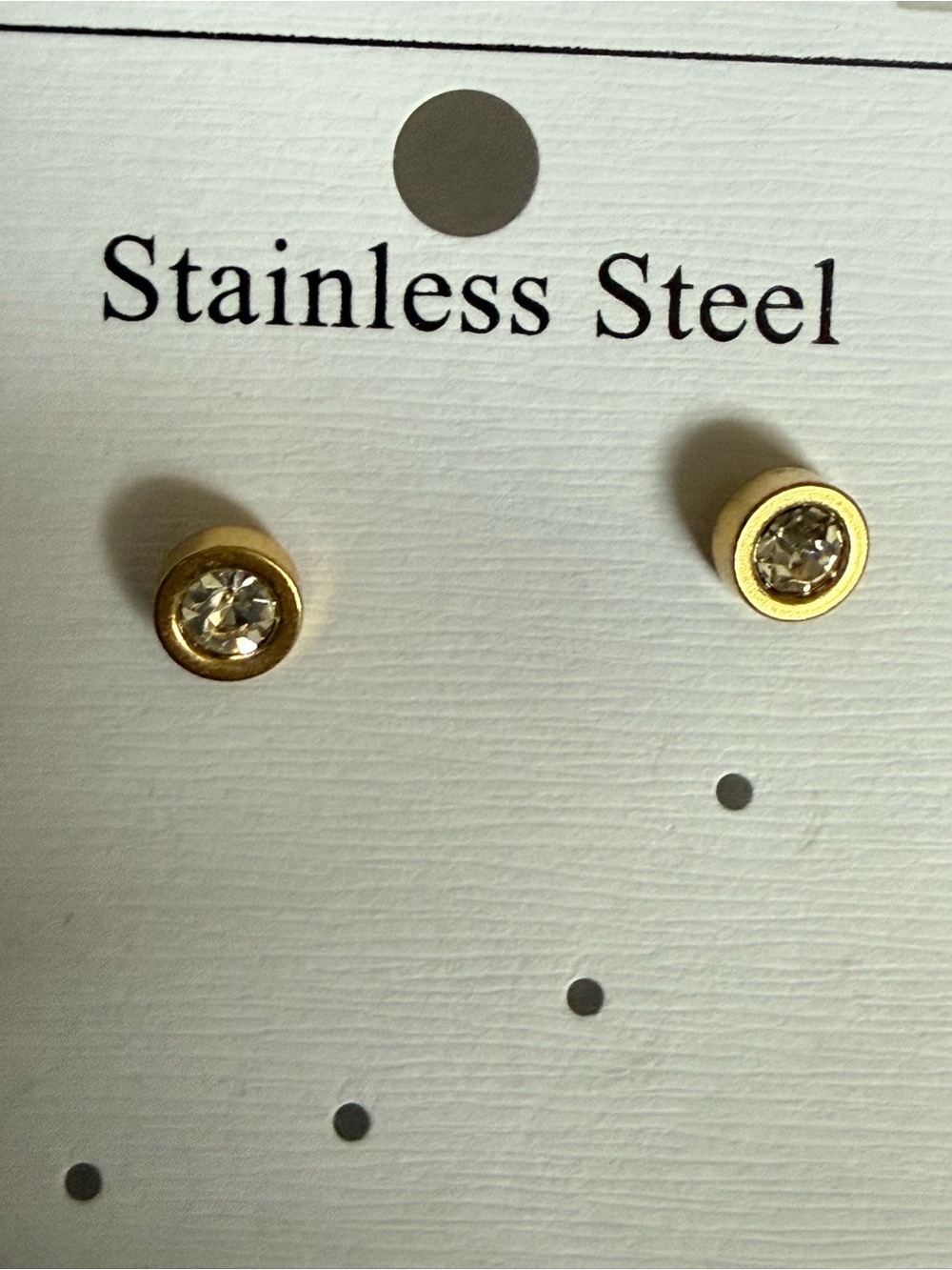 Gold Crystal Bezel Stud Earrings – Stainless Steel